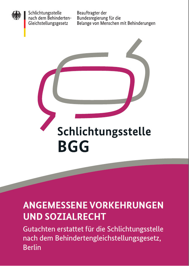 Auf dem Bild ist das Cover des Gutachten "Angemessene Vorkehrungen und Sozialrecht" zu sehen 