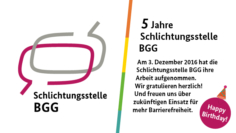 Logo links // Text: 5 Jahre Schlichtungsstelle BGG - Hapyy-Birthday