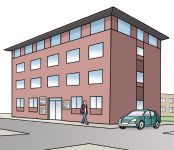 Auf dem Bild ist ein Bürogebäude abgebildet. (Quelle: Lebenshilfe für Menschen mit geistiger Behinderung Bremen e.V., Illustrator Stefan Albers, Atelier Fleetinsel, 2013) Auf dem Bild ist ein Bürogebäude abgebildet. (Quelle: Lebenshilfe für Menschen mit geistiger Behinderung Bremen e.V., Illustrator Stefan Albers, Atelier Fleetinsel, 2013)