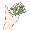 Auf dem Bild ist eine Hand mit Geld abgebildet. (Quelle: Lebenshilfe für Menschen mit geistiger Behinderung Bremen e.V., Illustrator Stefan Albers, Atelier Fleetinsel, 2013)